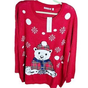 Notations Women's Ugly Polar Bear Christmas Sweater Plus Size NWT Size 3X